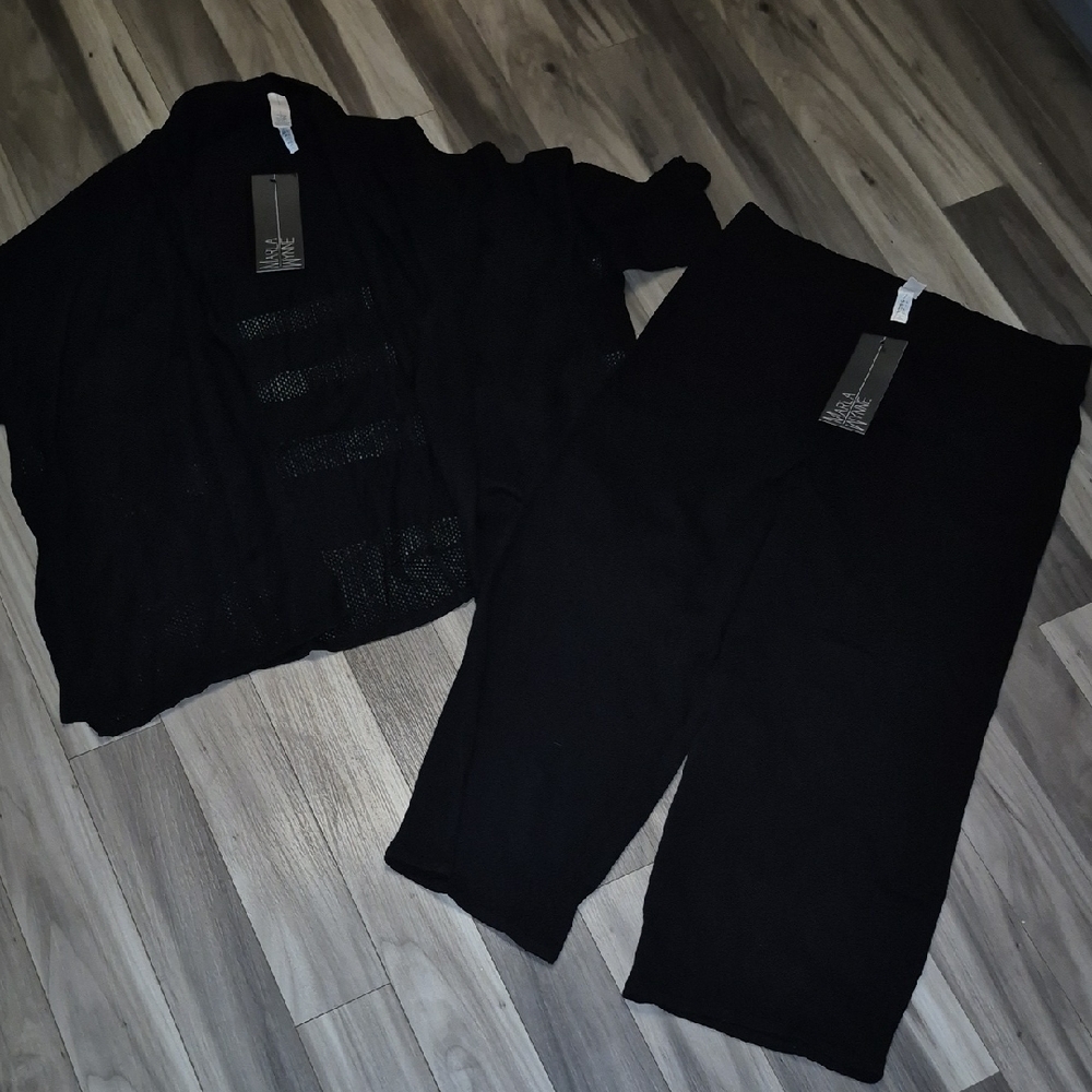 Nwt MarlaWynne Black Knit Cardigan & Wide-Leg Crop Pants Set Size L